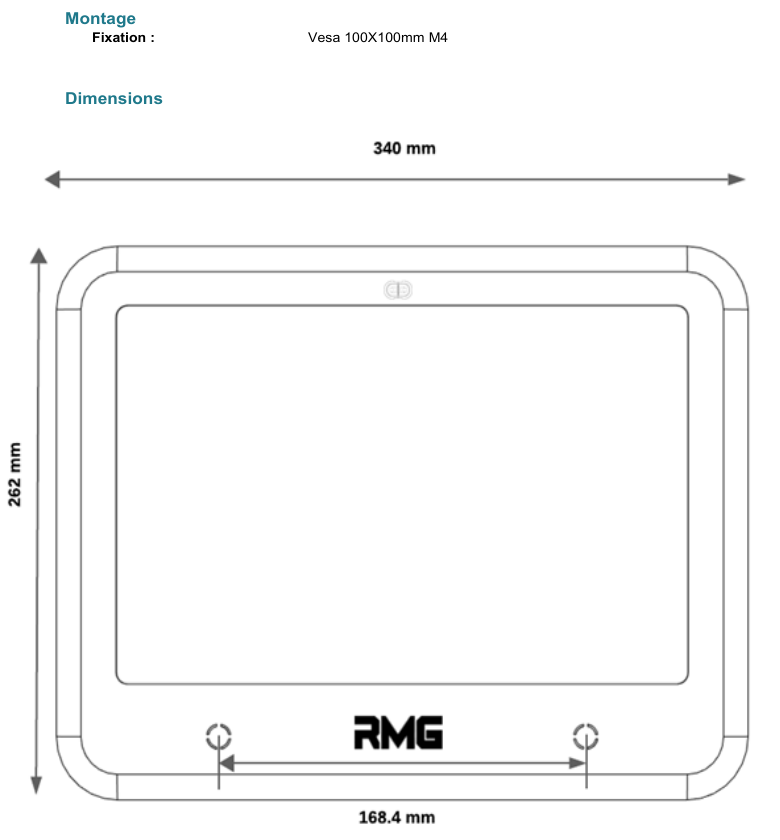 Dimensions de la face avant du Touch C12 VESA